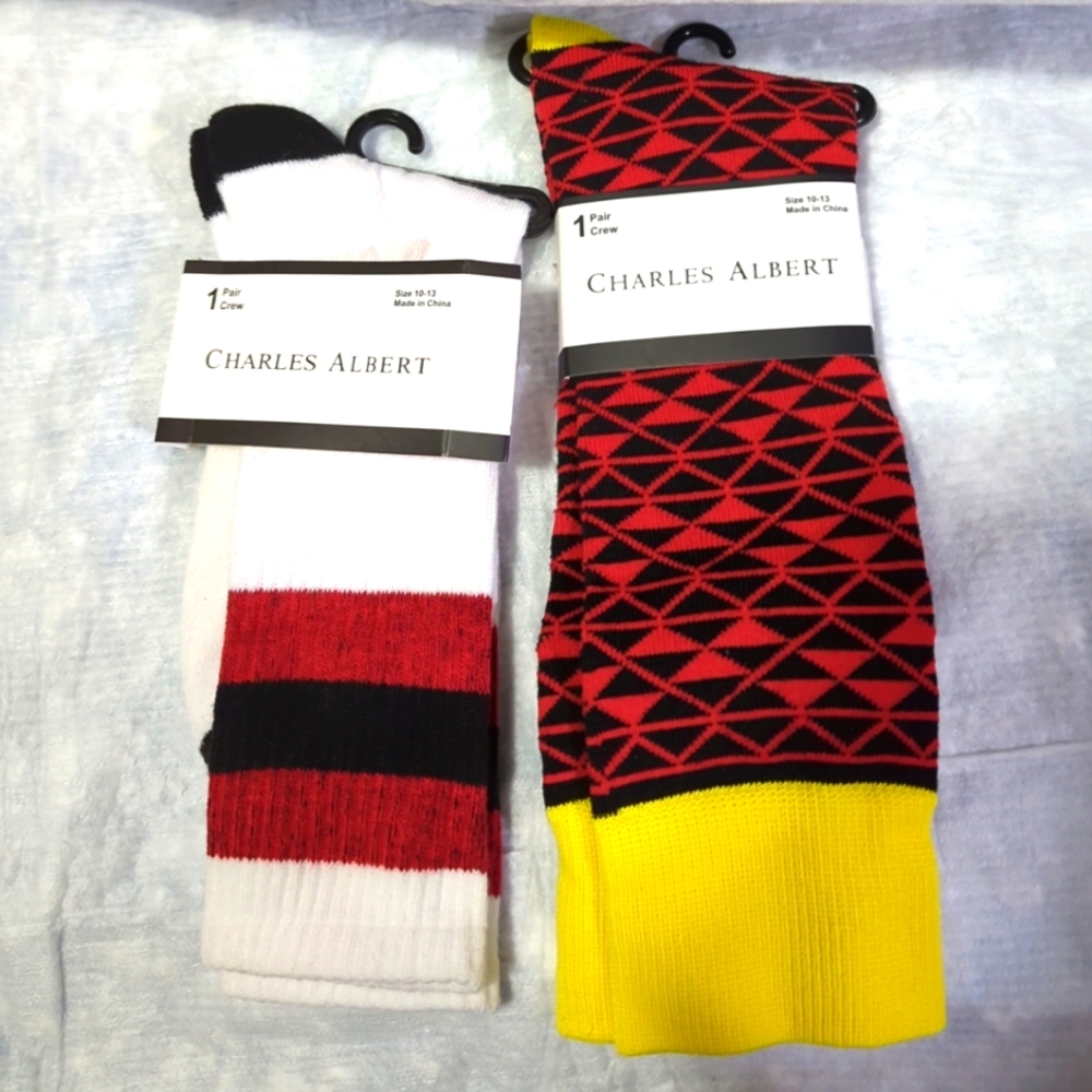 2 Pr. Men's Dress Crew Socks 2 pair Stripe & Geometric Size 10-13